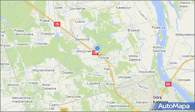 mapa Tomice, Tomice gmina Góra Kalwaria na mapie Targeo
